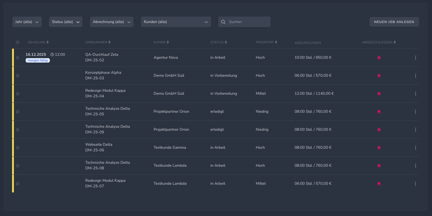 freece.de Projektverwaltung Dark Mode - Freelancer Projektmanagement Software