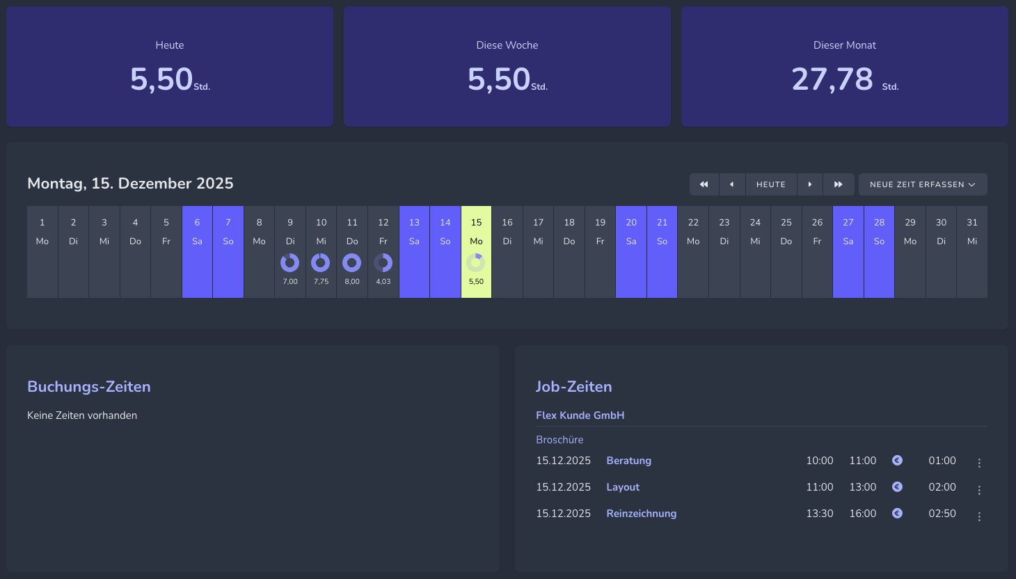 freece.de Zeiterfassung Dark Mode - Freelancer Zeiterfassungssoftware