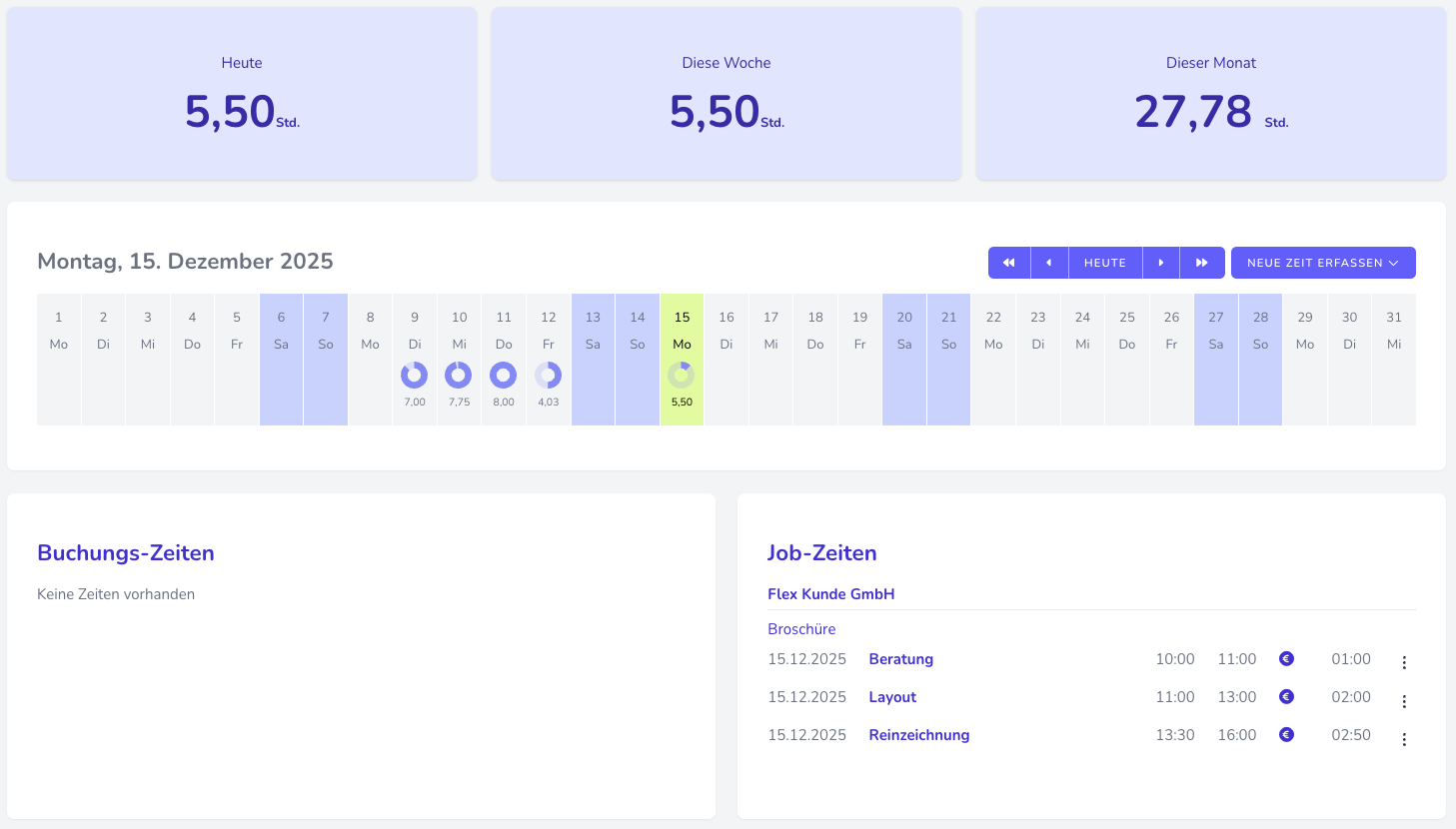 freece.de Zeiterfassung für Freelancer - Zeiterfassungssoftware Screenshot