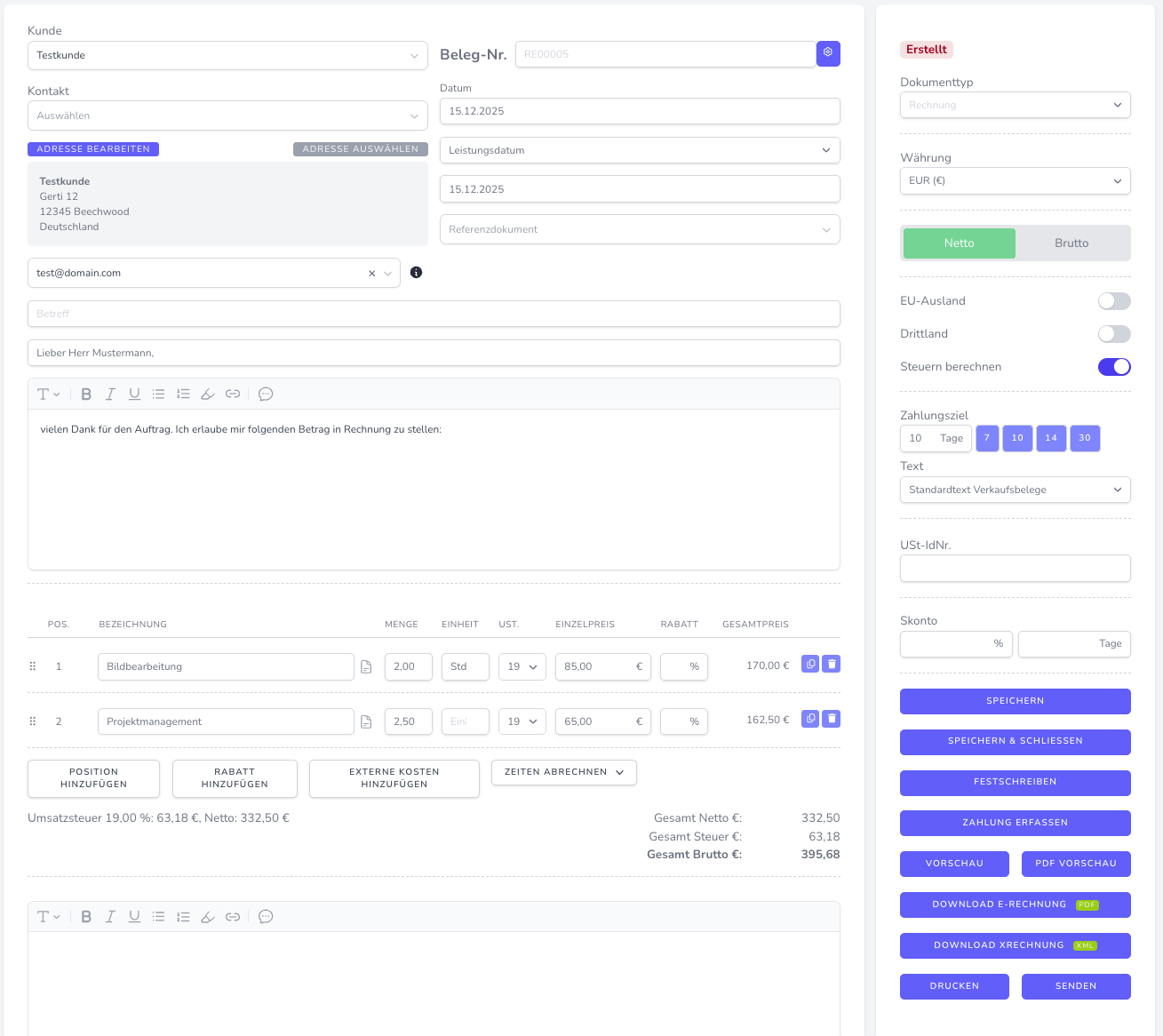 freece.de E-Rechnungen erstellen - Rechnungssoftware für Freelancer Screenshot